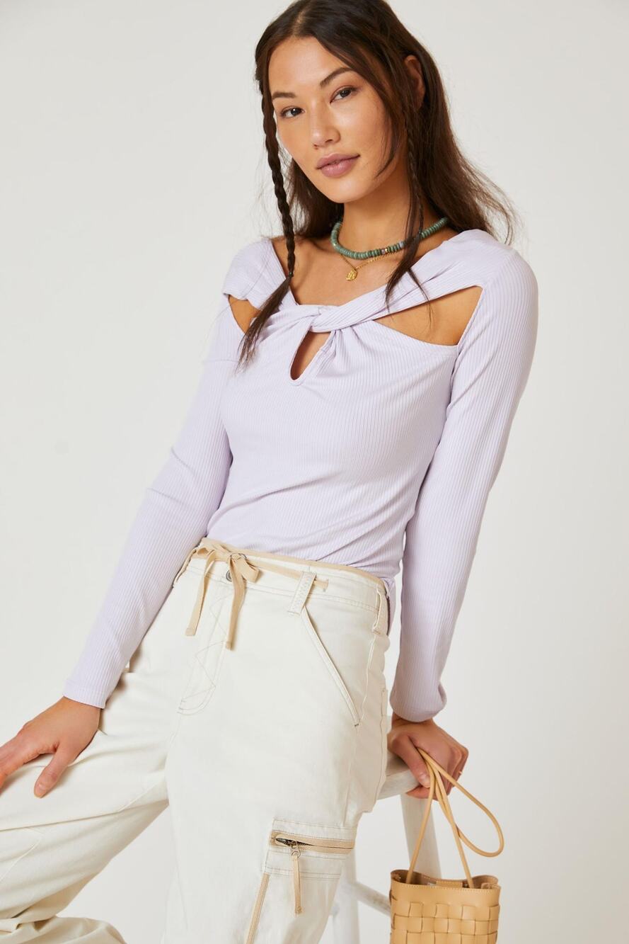 NWT Anthropologie Purple Twist Cut-Out Top - Size Large